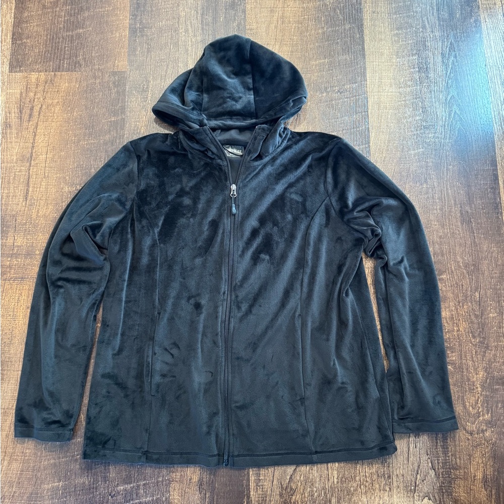 32 degrees Black velour Zip-Up Hoodie